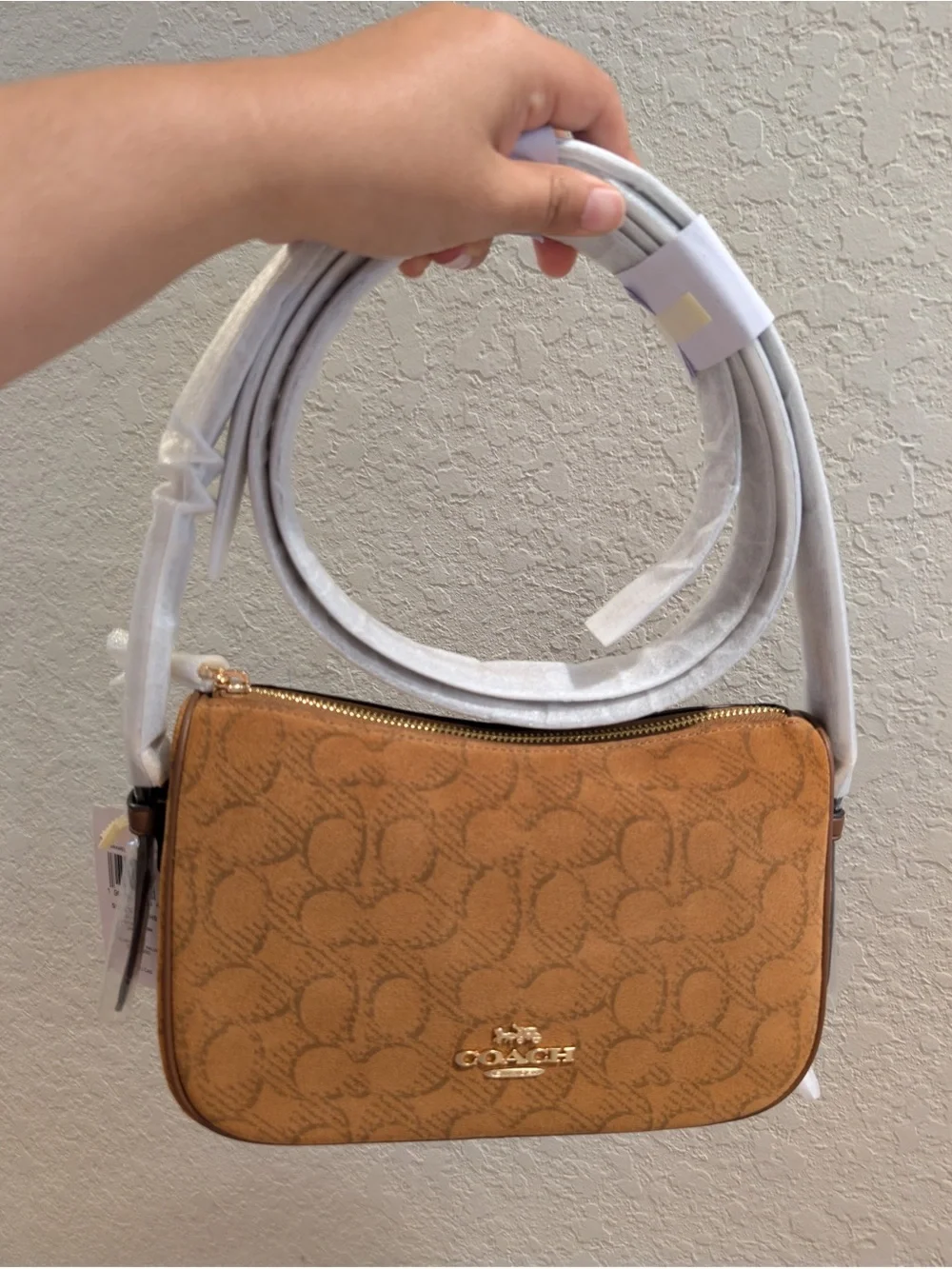 Coach Kailey Tan Signature Canvas Crossbody Bag with Gold Logo